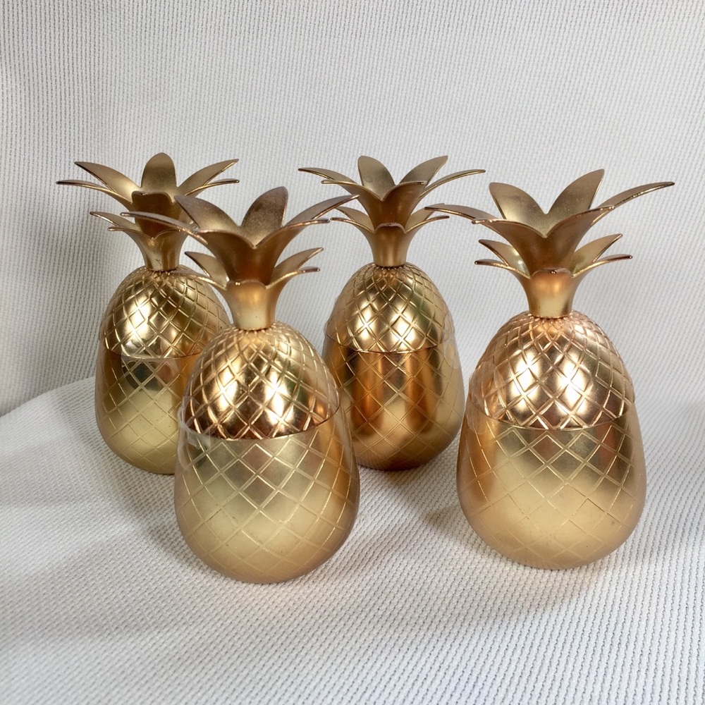 Gold Tone Metal Pineapple Shotglass Drink Cups Set - Picture 2 of 8